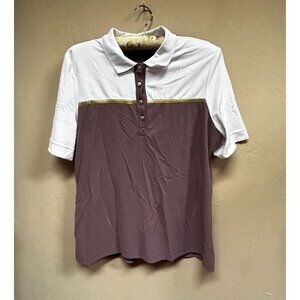 Golfino Womens Casual White Brown Colorblock Short Sleeve Golf Polo Shirt Sz 14